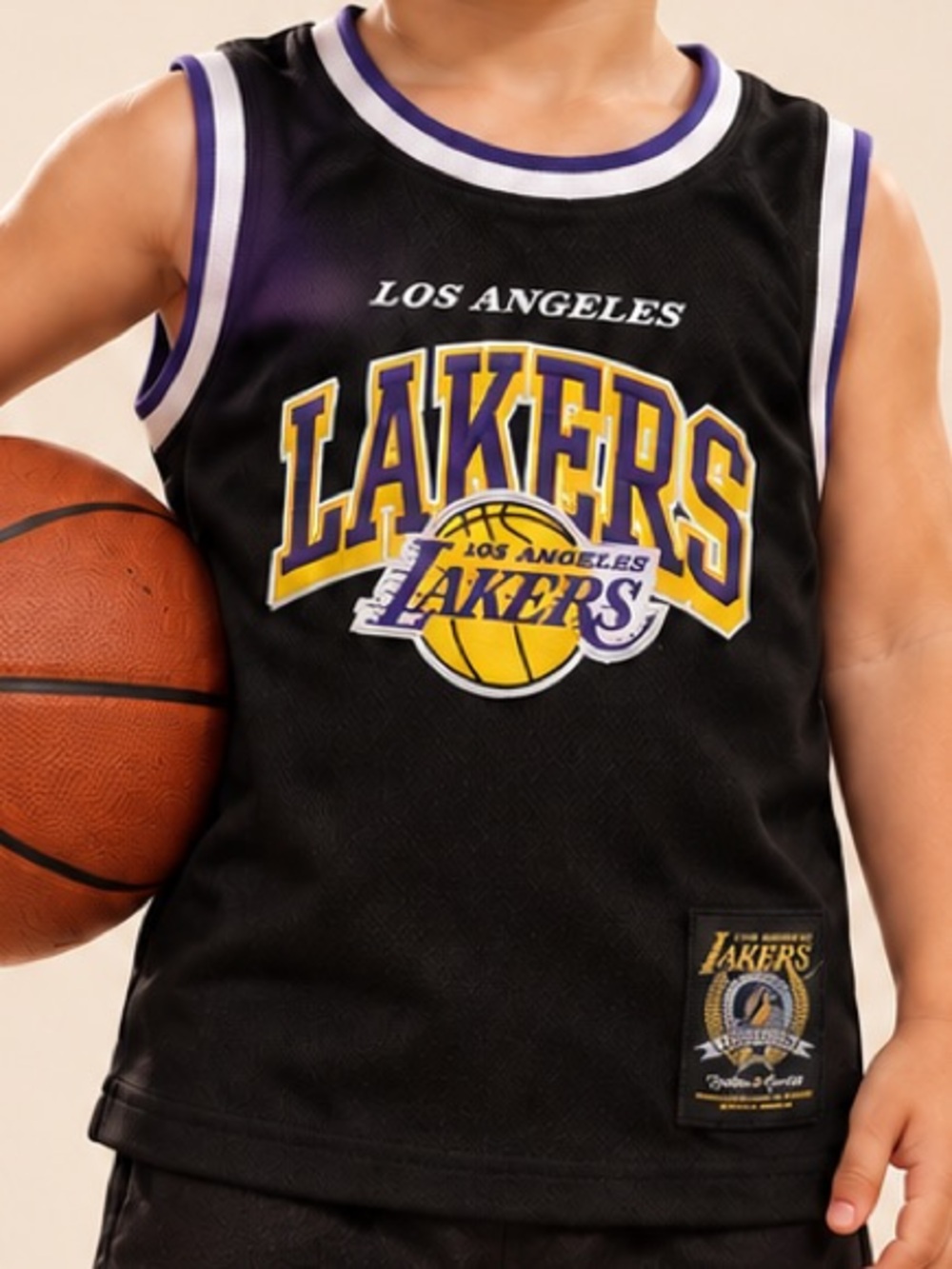 Boys LA Lakers NBA Basketball Jersey Black Purple Gold Size 5–6